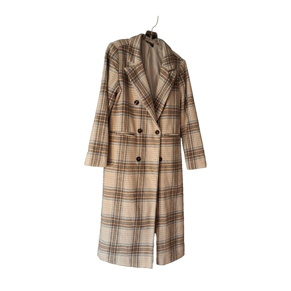 SHEIN Women's Notched Collar‎ Double Breasted Plaid Pea Coat Trench Coat size M - Picture 1 of 5